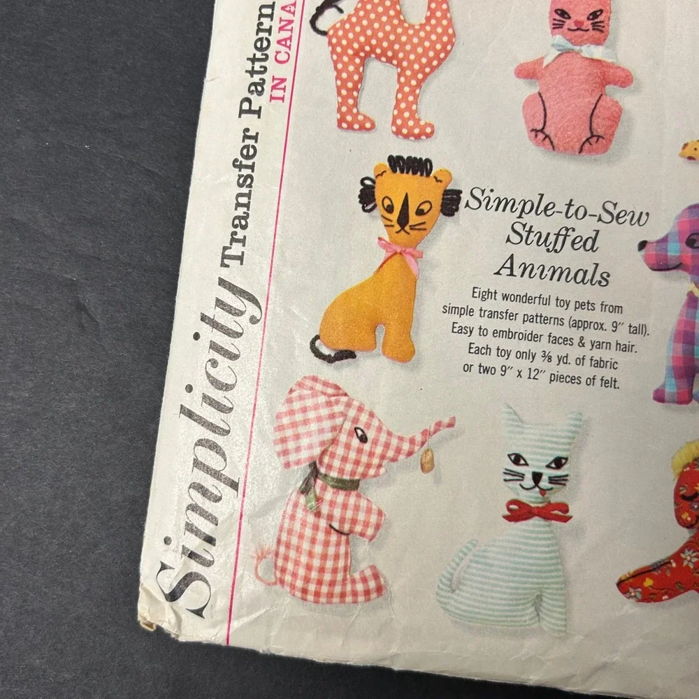 Vintage 60's Simplicity 7267 8 Stuffed Animal Patterns OS Transfer